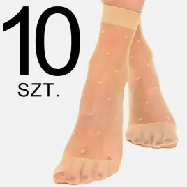 skarpetki-damskie-rajstopowe-krotkie-w-kropki-bezowe-zestaw-10-sztuk