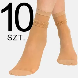skarpetki-damskie-rajstopowe-gladkie-z-falbanka-brazowe-zestaw-10-sztuk
