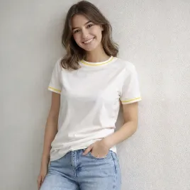 t-shirt-koszulka-damska-bawelna-zolte-lamowki-okragly-dekolt-biala-2xl