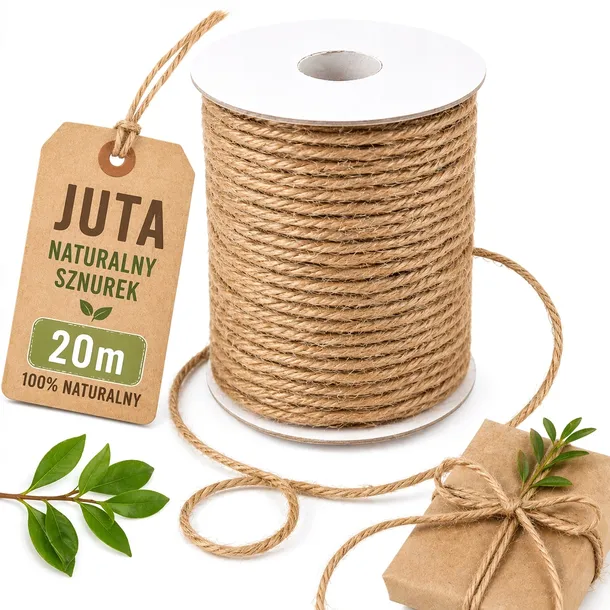 Sznurek juta jutowy 20m brązowy skręcany ozdobny mocny pakowy NATURALNY EKO