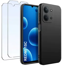 etui-do-xiaomi-redmi-15c-5g-matowe-czarne-silikon-slim-2-sztuki-szklo