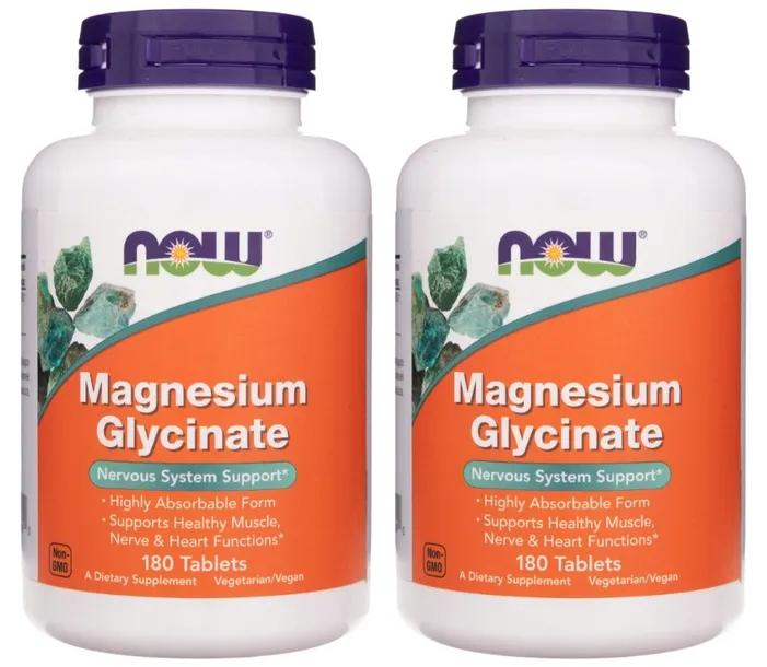 2x NOW Foods Diglicynian Magnezu 100 mg Chelat SKURCZE Mięśnie ZMĘCZENIE