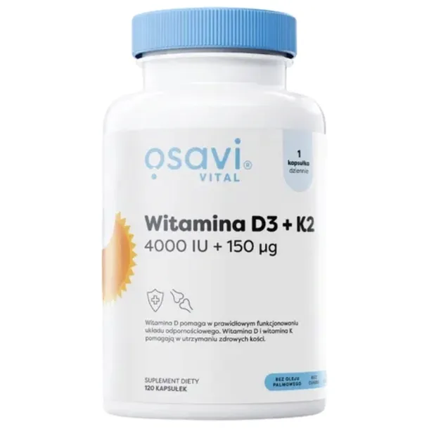 Osavi Witamina D3 + K2, 4000IU + 150mcg 120 kapsułek ODPORNOŚĆ Kości