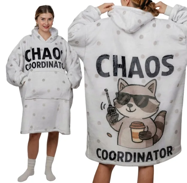 KOC BLUZA Oversize Gruba KOCOBLUZA 2w1 XXL Wzór SZOP CHAOS SZLAFROK Bluzo