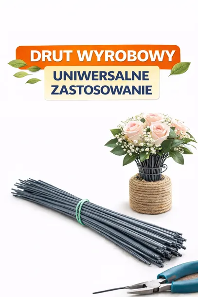 Drut florystyczny wyrobowy 1,8mm 50szt 40cm zielony do kwiatów bukietów