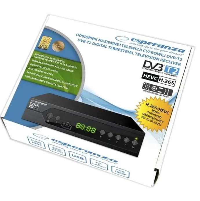 esperanza-tuner-dekoder-cyfrowy-dvb-t2-h-265-hevc-ev107p-stan-nowy