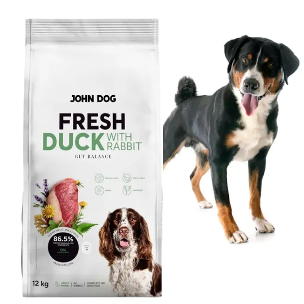 John Dog Fresh karma sucha dla psa Kaczka z królikiem 12 kg