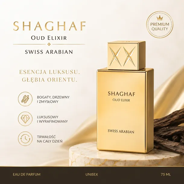 Swiss Arabian Shaghaf Oud Elixir 75ml Arabskie Zapachy Premium Unisex WYPRZEDAŻ