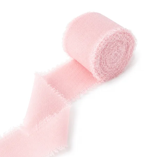 Wstążka szyfonowa ręcznie rwana  do dekoracji JASNY RÓŻ 4cm 5m 1 szt.