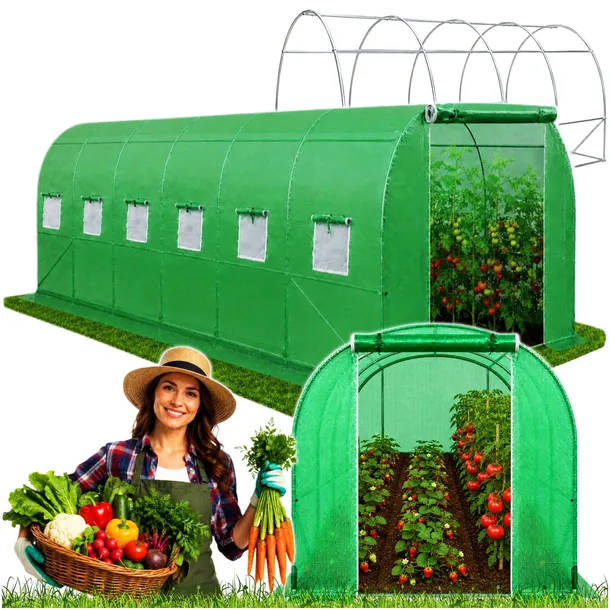 TUNEL OGRODOWY FOLIOWY SZKLARNIA NA WARZYWA Z OKNAMI ZIELONY UV 6x3x2m 18m2