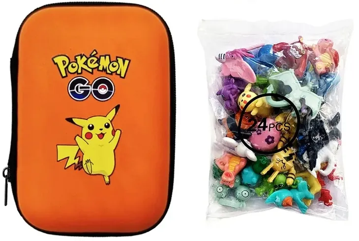 Pokemon Etui + 24 Pokemony Figurka Figurki Pudełko Opakowanie Pikachu