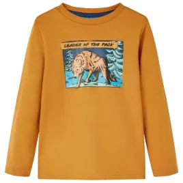 dziecieca-koszulka-longsleeve-116-cm-ciemna-ochra-z-nadrukiem-wilka