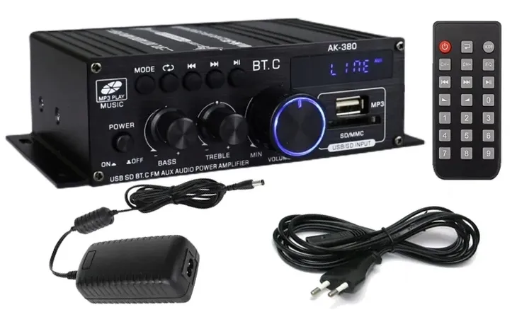 AMPLITUNER WZMACNIACZ CYFROWY RADIO BLUETOOTH DO GŁOŚNIKÓW KOLUMN ZASILACZ