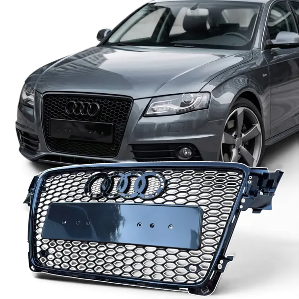 Grill Audi A4 B8 2007-2011 Plaster Miodu Czarny Połysk RS Atrapa Zderzaka