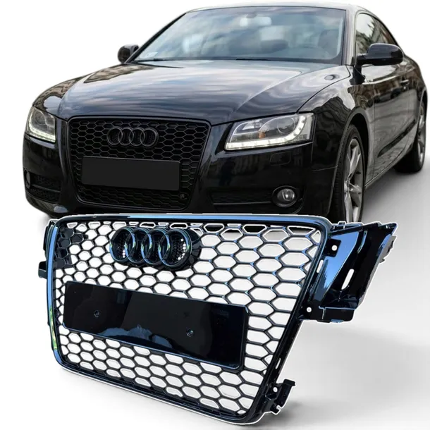 Audi A5 8T 2007-2011 Grill Plaster Miodu Czarny Połysk RS Atrapa Zderzaka