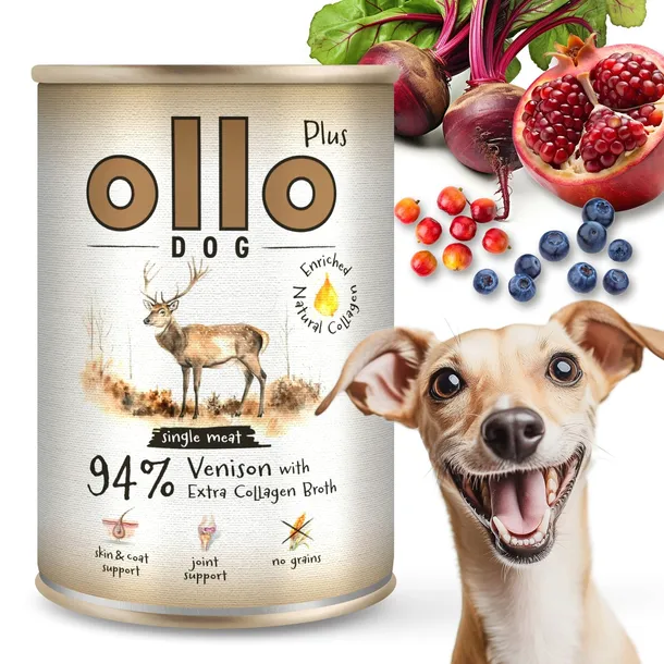 OLLO Plus Mokra Karma Psa Wysokobiałkowa Hipoalergiczna JELEŃ KOLAGEN 400g