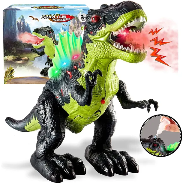 DUŻY Interaktywny DINOZAUR T-REX Chodzi Ryczy ZIEJE PARĄ 3w1
