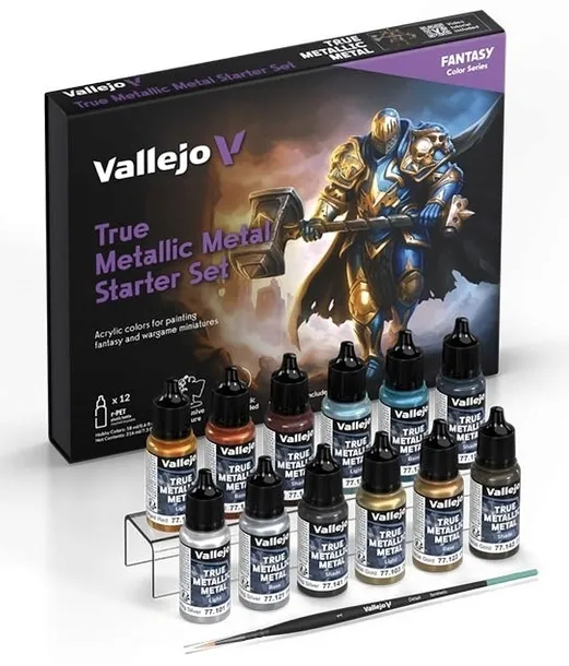 Vallejo 77272 True Metallic Metal - Starter Set 12 farb pędzelek figurka