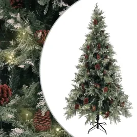 choinka-z-lampkami-i-szyszkami-zielono-biala-225-cm-pvc-pe