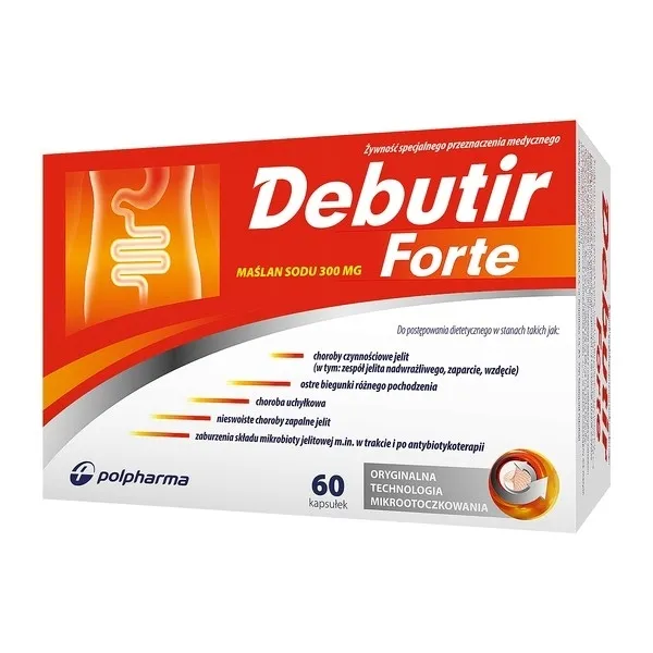 DEBUTIR FORTE 300 mg 60 kapsułek IBS Zespół jelita drażliwego Maślan sodu
