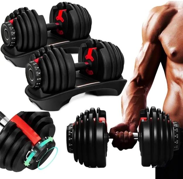 HANTLA REGULOWANA ŻELIWNE HANTEL 2,5 - 24KG + PODSTAWKA SZYBKA REGULACJA