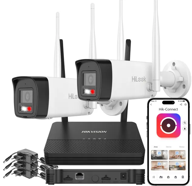 Zestaw Monitoringu WiFi 2 Kamery 4MP Rejestrator NVS Aplikacja Hikvision
