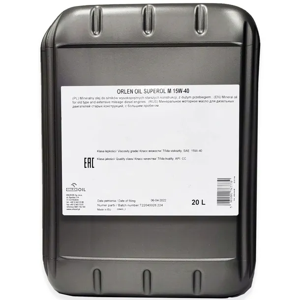 ORLEN do wysokoprężnych SUPEROL M CC 15W-40 20L