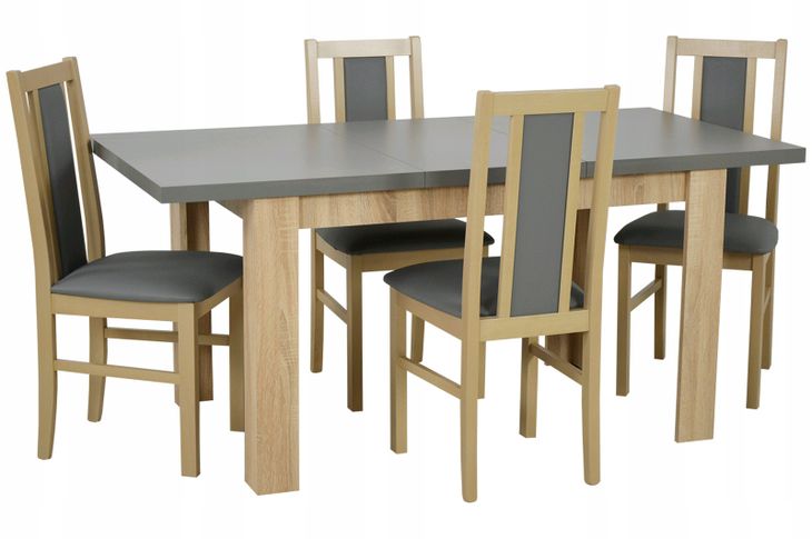 Stół rozkładany do 160cm + 4 krzesła z drewna