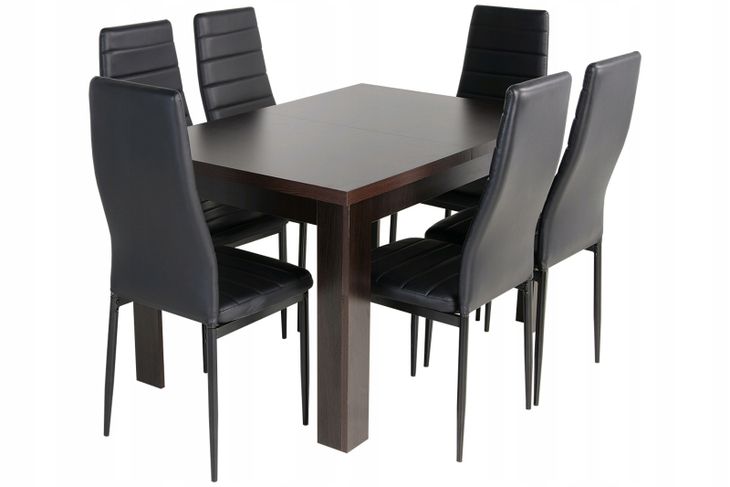 Stół WENGE rozkładany + 6 krzeseł z EKOSKÓRY SALON