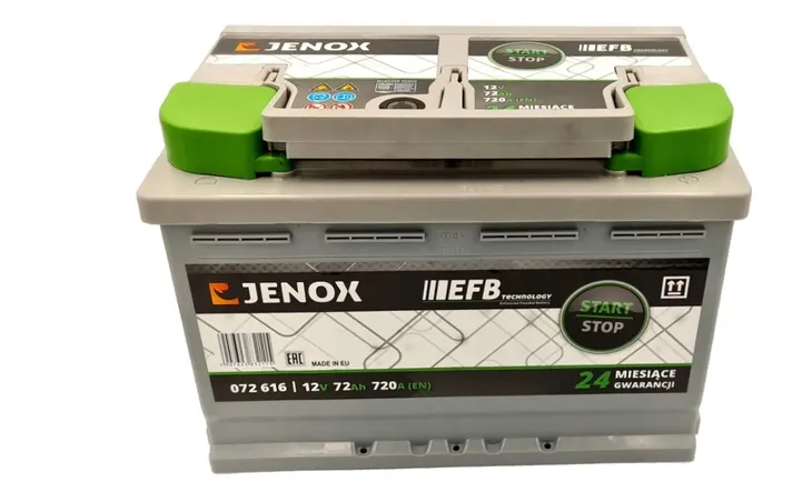 Akumulator Jenox EFB  START STOP 12V 72Ah 720A P+ 2025 3 LATA GWARANCJI