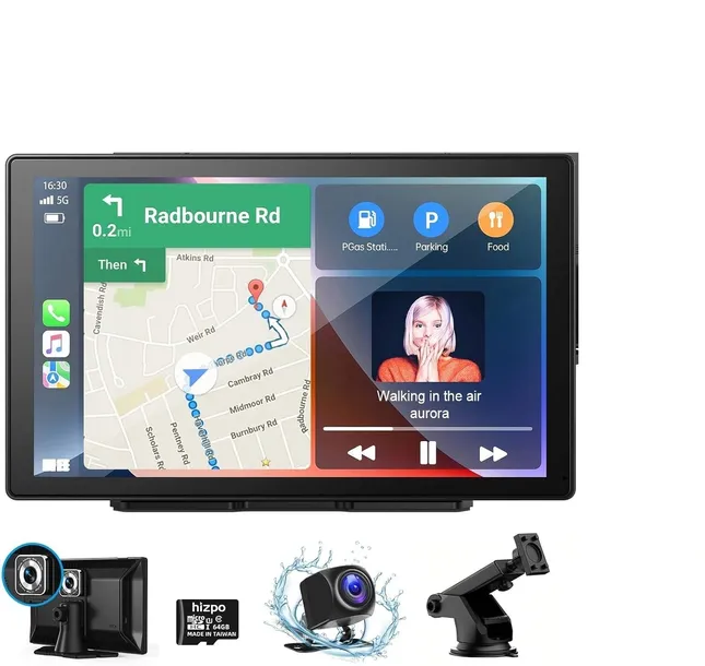 Ekran samochodowy do bezprzewodowego CarPlay i Android Auto z kamerą 9 cali
