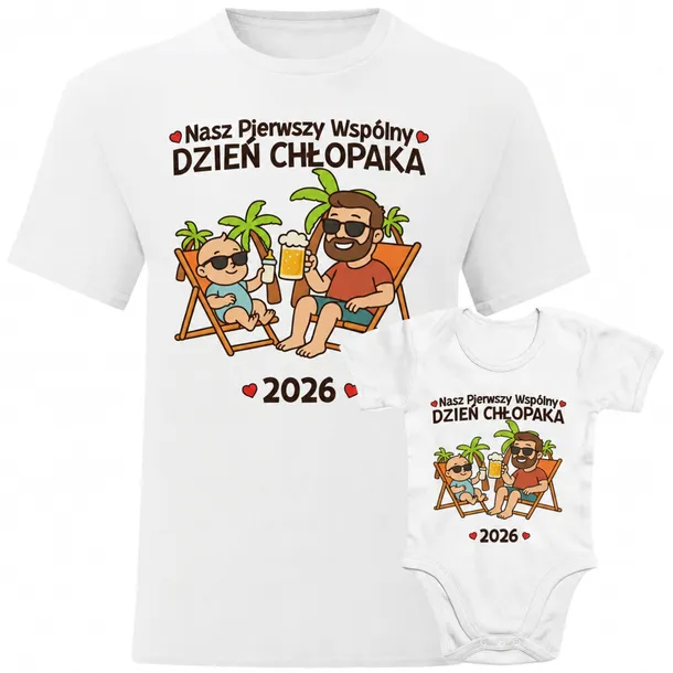 ZESTAW KOSZULKA I BODY Z NADRUKIEM DLA TATY I SYNA PIERWSZY DZIEŃ CHŁOPAKA