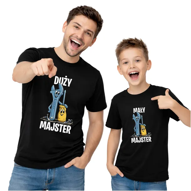 ZESTAW KOSZULEK Tata i Syn DUŻY MAŁY MAJSTER czarne PREZENT na Dzień Ojca