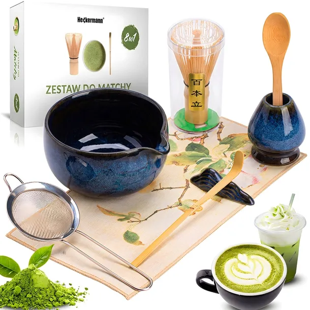 ZESTAW PREZENTOWY DO HERBATY MATCHA MIOTEŁKA PODSTAWKA ŁYŻECZKA 8w1 Nara
