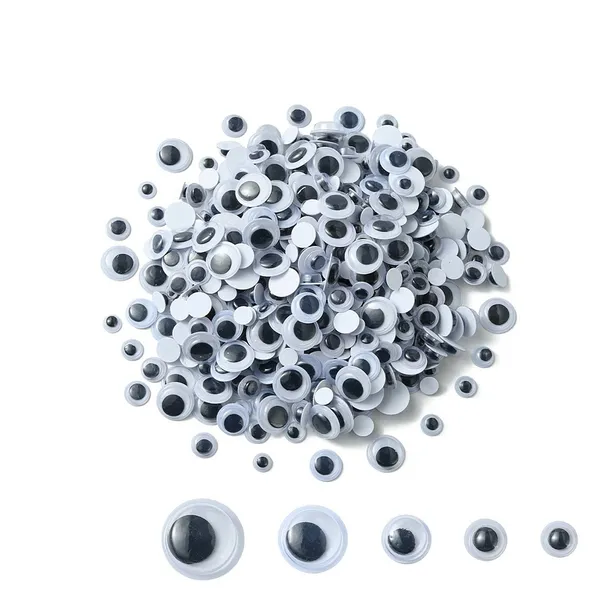 500 szt. oczka, oczy ruchome, zestaw 5 rozmiarów 6mm, 7mm, 8mm, 10mm, 12mm