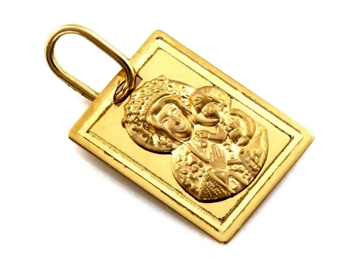 Medalik elegancki złoty 585 14k Matka Boska Częstochowska 0.73g prostokątny