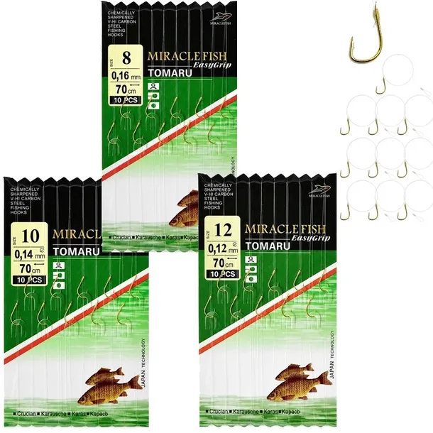 3x HACZYKI Z PRZYPONEM 30szt haczyk 8 10 12 TOMARU 70cm LIN KARAŚ spławik