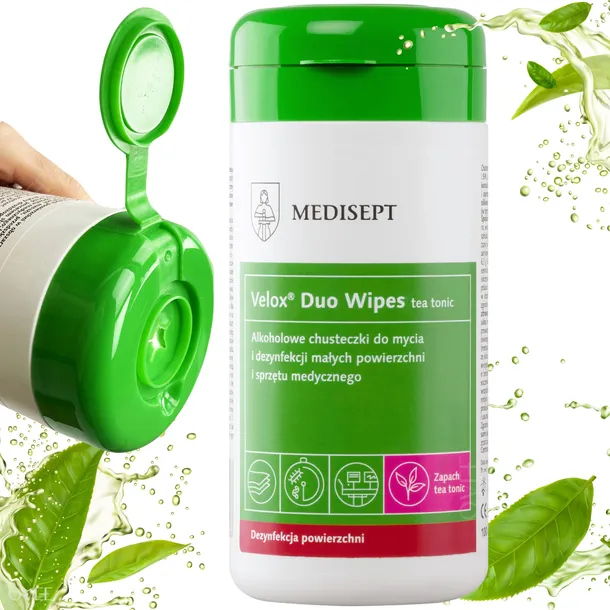 Velox Duo Wipes Tea Tonic Chusteczki do dezynfekcji Medisept 100 sztuk