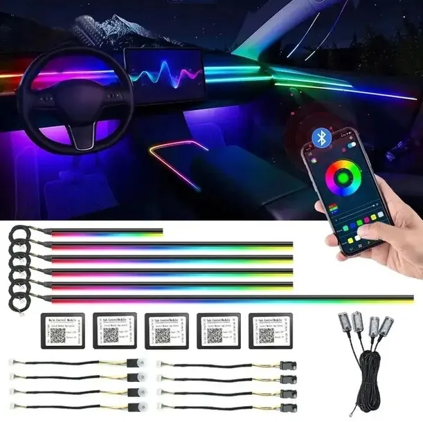 Podświetlenie Wnętrza Auta RGB LED Ambient 18w1 Bluetooth App