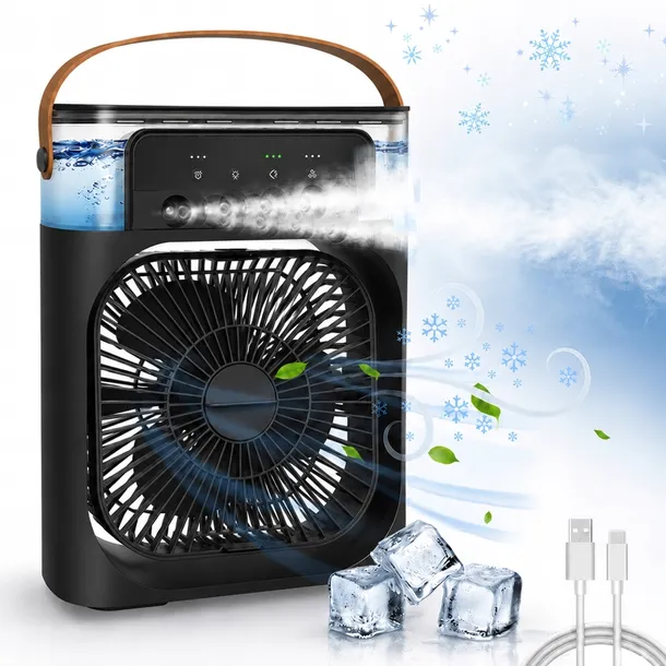KLIMATYZATOR Biurkowy WODNY NAWILŻACZ POWIETRZA Aromaterapia LED Czarny
