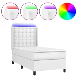 lozko-kontynentalne-z-materacem-i-led-biala-ekoskora-90x200-cm