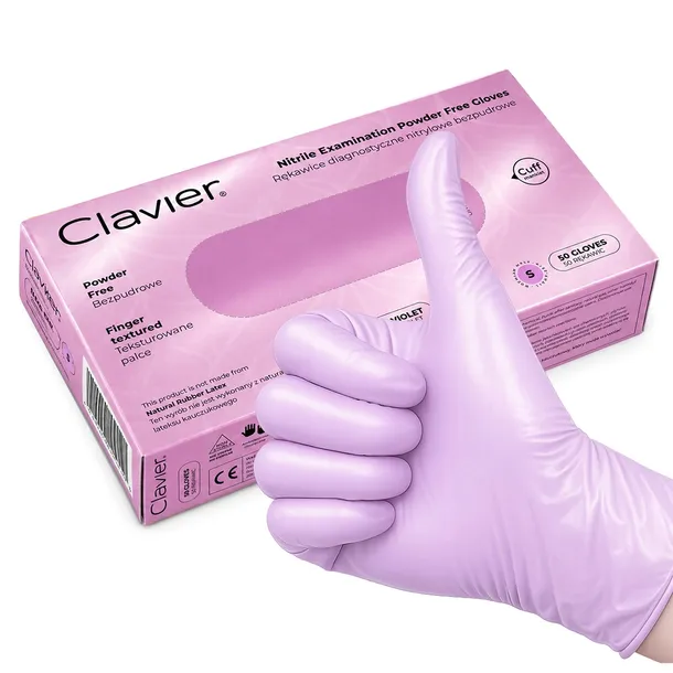 Rękawiczki Perłowe Nitrylowe Bezpudrowe Clavier Pearl Violet Rozm S -50 Szt