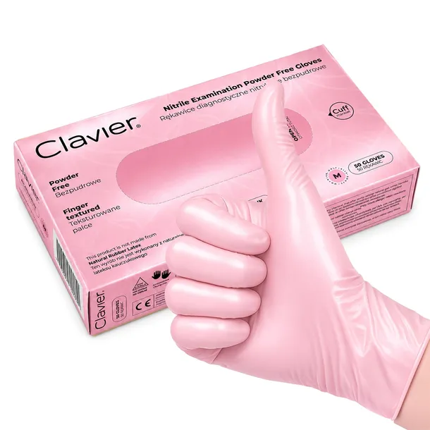 Rękawiczki Perłowe Nitrylowe Bezpudrowe Clavier Pearl Pink Rozm. M - 50 Szt