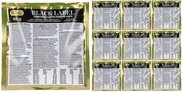 Drożdże gorzelnicze Prestige Black Label Turbo 90g Best-Seller 10 SZT