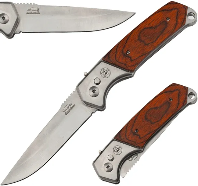 Nóż Sprężynowy 24 cm BSH Adventure Clip Point Stal 420 Drewno N508C