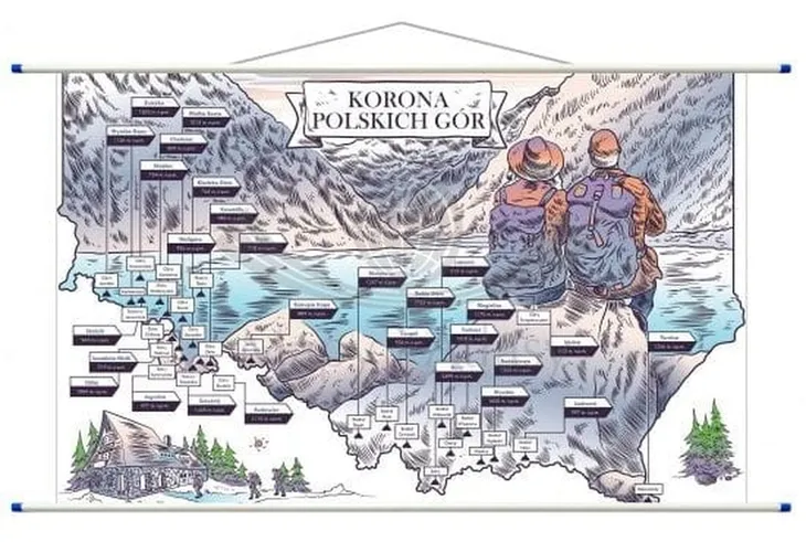 KORONA GÓR POLSKI POLSKICH MAPA ŚCIENNA Z RURKAMI 640x440 mm