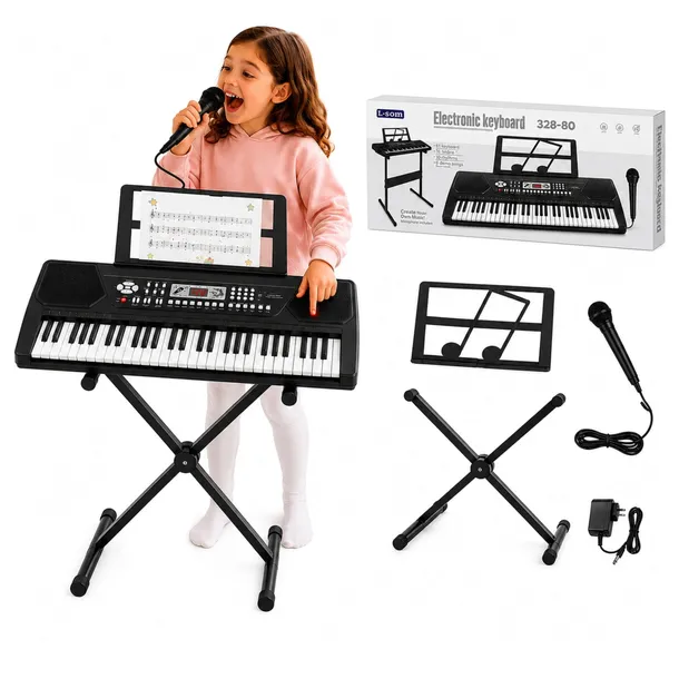 Keyboard kibord pianinko na stojaku z mikrofonem podstawka na nuty 61 kl.