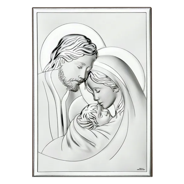 Obraz Świętej Rodziny srebrny nowoczesny do salonu | Rozmiar: 26x32 cm