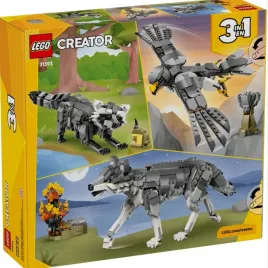 outlet-lego-creator-3w1-31393-zwierzeta-lesne-wilk-szary-wilk-sokol-szop