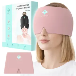 czapka-lagodzaca-migrene-bol-glowy-kompres-zelowy-chlodzaca-maska-rozowa